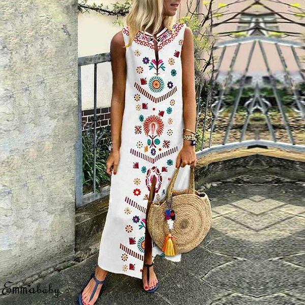 

2019 boho floral dress women sleeveless summer party long maxi dress lady holdiay beach sundress kaftan, Black;gray