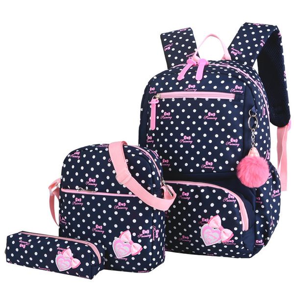 Puentiua 3PCS Print School School для девочек подросток школьная сумка мода школа рюкзаки дети дети путешествий сумка черный мешок