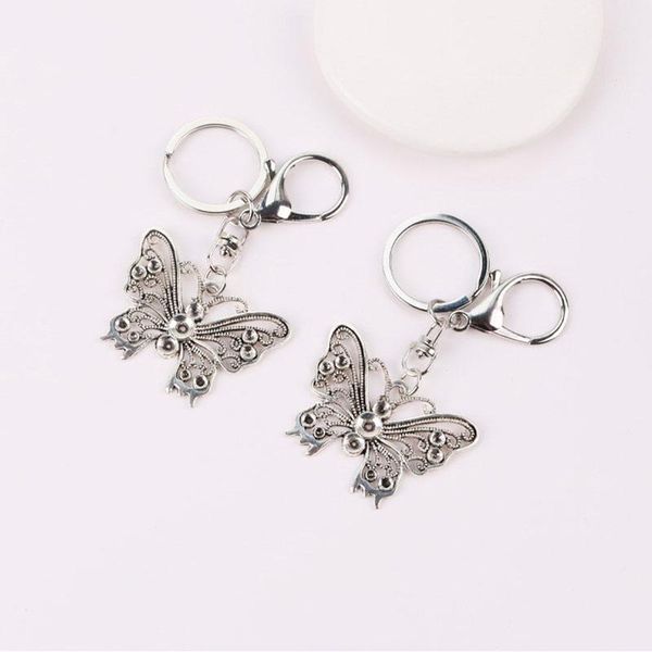 

keychains retro alloy butterfly keyring silver color metal keychain women car key ring simple holder party gift jewelry