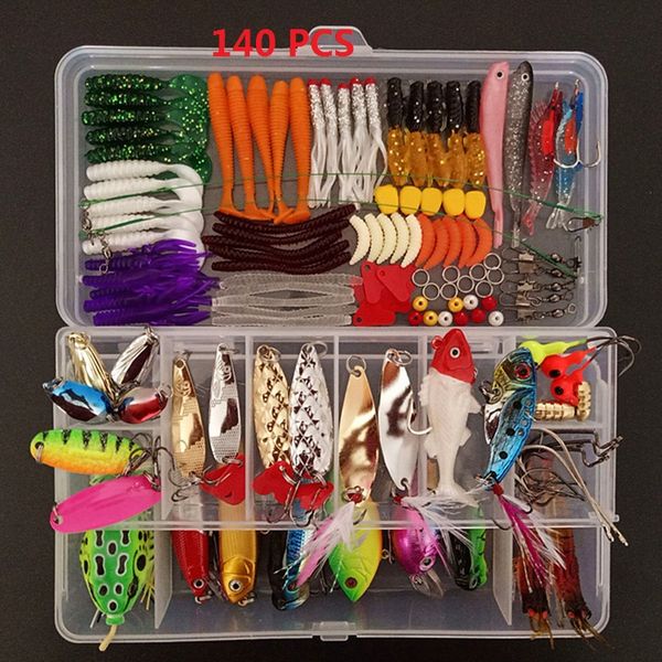 Süßwasserfischen 140pcs Köder Kit Tackle mit inklusiven Froschlöffeln Salzwasserstiftköder Grasshopper Lure