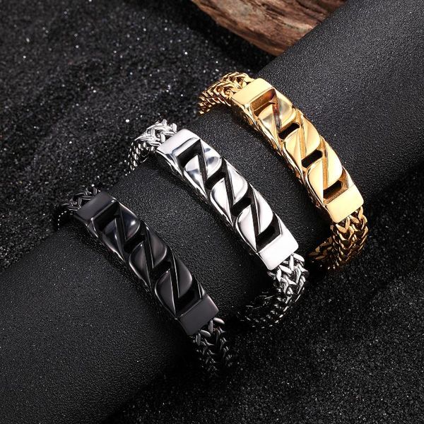

link, chain mkendn classic link vintage punk bracelet for men stainless steel mesh fashion jewelry hippop street culture, Black