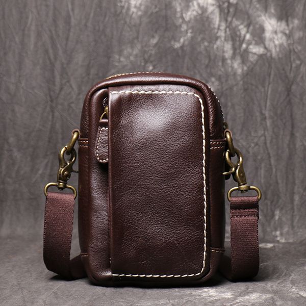 

new men's retro leather shoulder bag ladies fashion casual messenger bag summer travel large capacity mobile phone bag