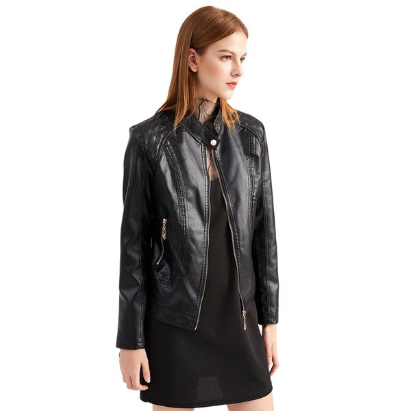 

womens leather jacket spring and autumn fashion new women stand collar jackets female pu leather clothing 5 colors size s-4xl, Black