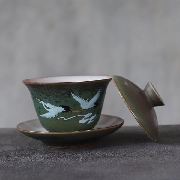 

luwu green ceramic gaiwan teacup crane chinese tea sets drinkware 150ml luwu green occasion discount bbyabm