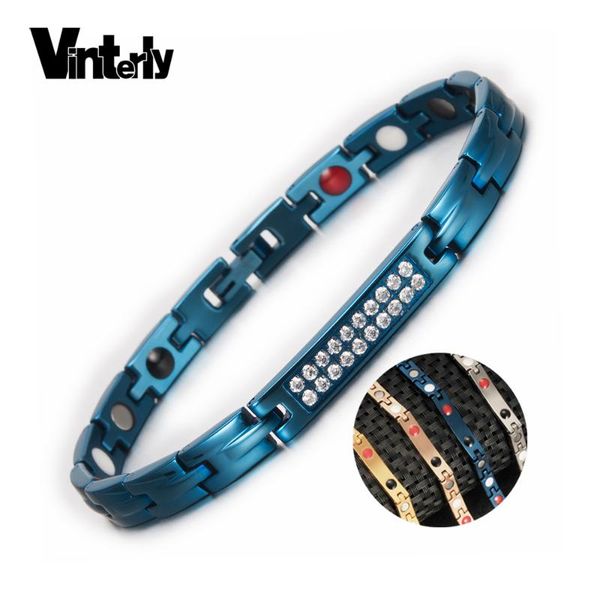 

vinterly blue magnetic bracelets for women crystal chain health energy germanium id bracelets & bangles stainless steel bracelet, Black