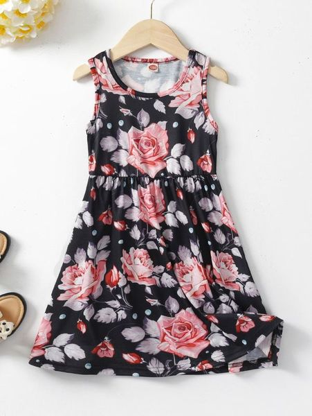 

toddler girls 1pc floral print tank dress she, Red;yellow