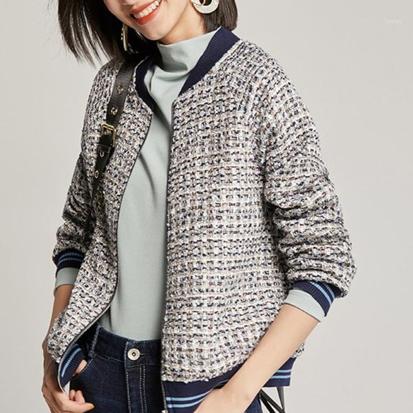 

yiciya 2021 winter clothes women vintage zipper patchwork tweed jackets femme veste vimly short jacket for women1, Black;brown