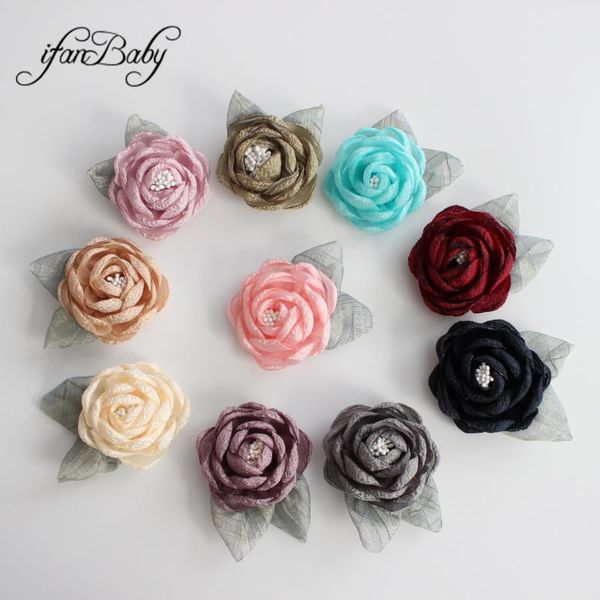 

hair accessories baby girl flowers burn fabric with leaves for singed, Slivery;white