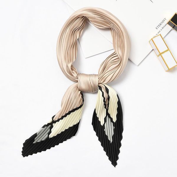 

scarves women silk scarf square pleated bandana solid color foulard neck headband [3990]1, Blue;gray