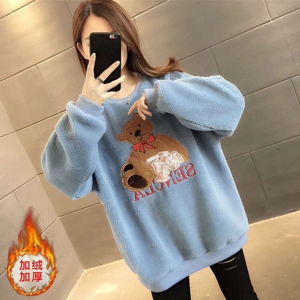 

2sf4band cashmere thickened women's sweater 2020 new autumn winter loose european style white bear coat, Black