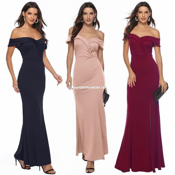 

women's new v-neck split party evening long dress, Black;gray