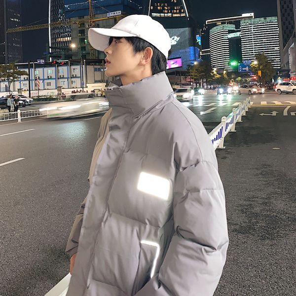 

men's 2020 new korean loose short winter wear thiened down cotton padded jaet reflective coat, Black