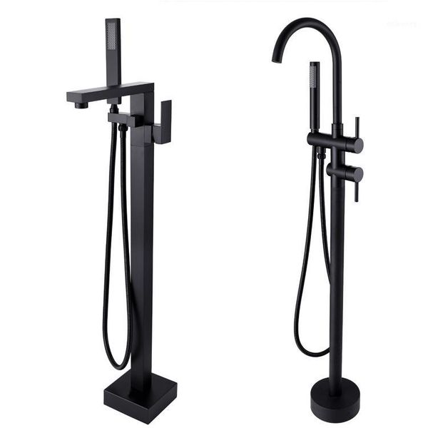 

tanding bath spout shower floor mount shower set mixer valve 2 function bathtub filler mixer taps black/chrome1