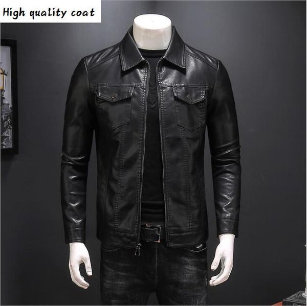 

autumn new men's pu leather jacket for men fashion chaquetas en cuero casaco masculino casual coat male multi-pocket clothing, Black