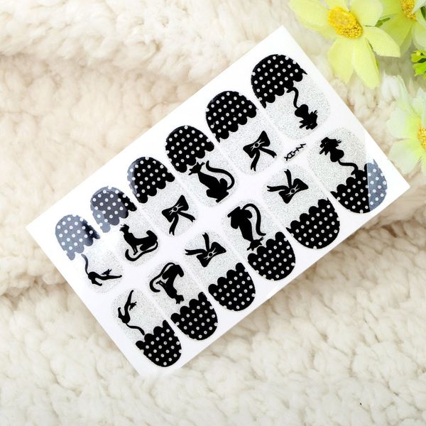 

one sheet mix style diy nail art stickers patch wraps fingers tips decoration, Black