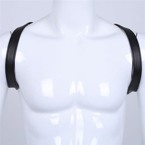 

adjustable fashion men lingerie faux leather body chest harness bondage gay costume with press buttons, Black;brown