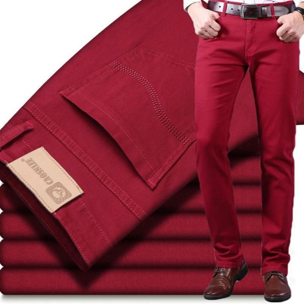

men's jeans 2021 men's wine red fashion business casual straight denim stretch trousers male brand pants1, Blue