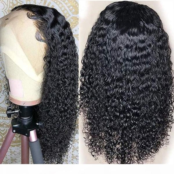 

13x4 black synthetic lace front wigs kinky curly long hair resistant glueless with natural hairline for women with baby hair, Black;brown