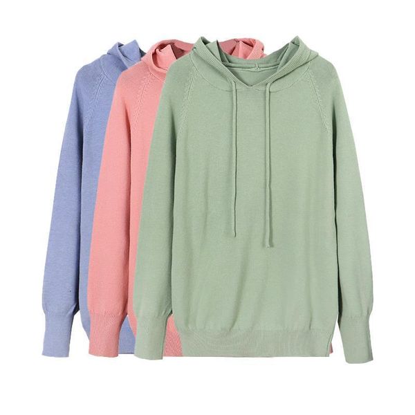 

knit women hooded sweater autumn winter solid pullover sweaters long slleve soft knitted ladies jumper pull femme 2021, White;black