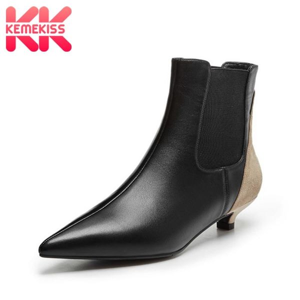 

boots kemekiss woman ankle genuine leather mixed color shoes fashion low heel short footwear size 34-39, Black