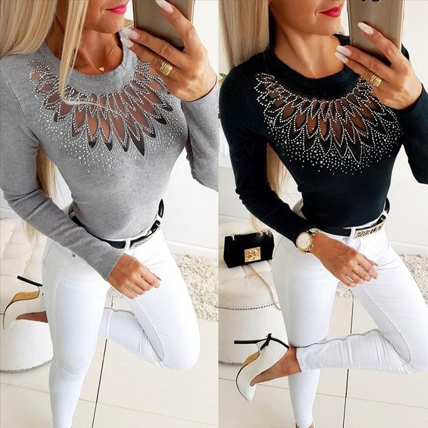 

womens o neck korean long sleeve shirts spring fashion work office bodycon mesh black blouses female autumn 2020 shirt, White
