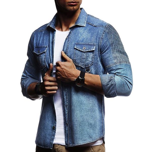 

men's casual shirts men jeans shirt 2021 long sleeve denim slim fit single breasted mens camisa masculina mls11, White;black