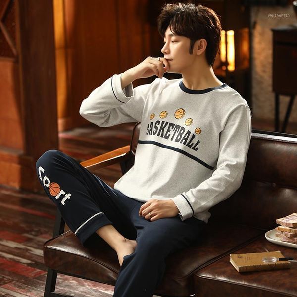 

plus size l-3xl nightwear long sleeve winter pajamas sets print sleepwear long pant male men pajama set1, Black;brown