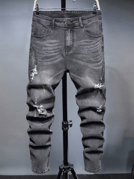 

men cat scratched ripped skinny jeans l103#, Blue
