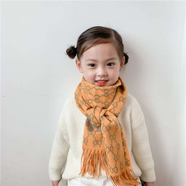 

winter korean neck cartoon imitation autumn cashmere long beard boys and girls children's warm double-sided scarf shawl, Red;brown