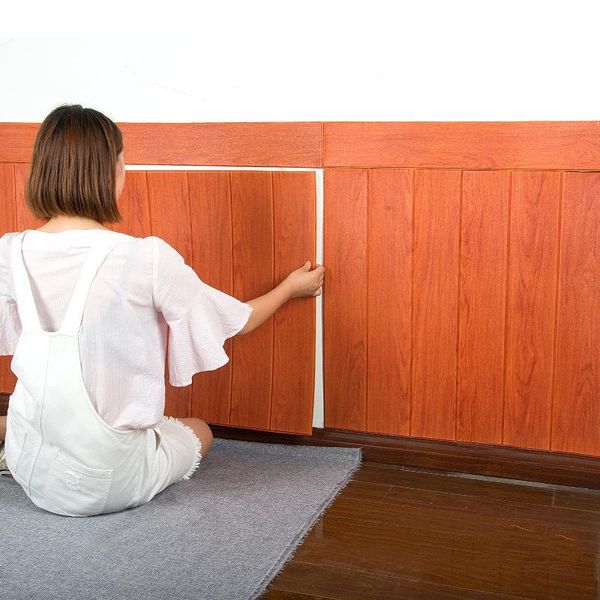 

10pcs 3d wall sticker wall foam wood grain skirt board decoration sticker net red background 70x70cm