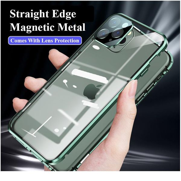 

360 magnetic adsorption metal case for iphone 12 mini 12 11 pro xr x xs max double sided glass cover cam bbyrfc