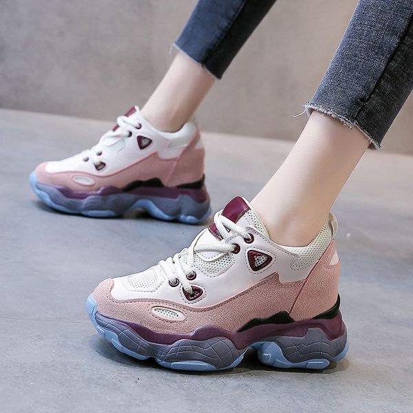 

2021 new spring summer pink woman rude father breathable crochet casual ladies two inches long shoes 7kb7, Black;white
