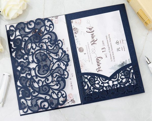 

Invitation card/greeting card tri-fold creative personality laser hollowed out invitation card wedding cards
