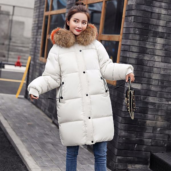 

long with hood warm fur collar outerwear fashion quilted female jackets winter parka coat, Black
