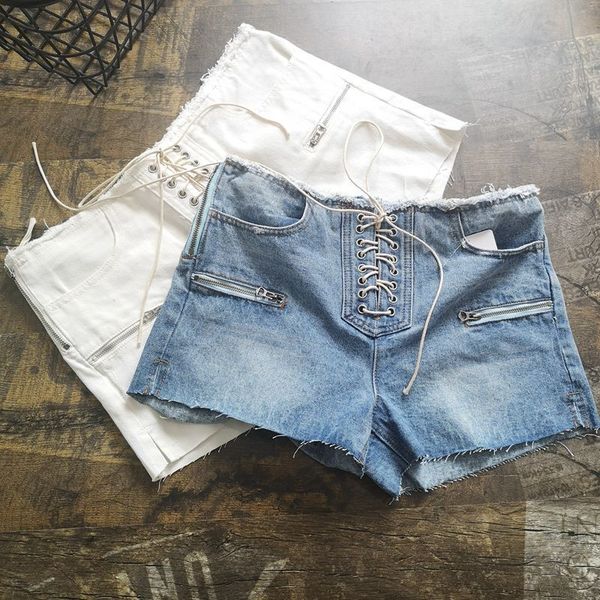 

denim super shorts women's summer 2019 new loose korean version slim wide leg high waist bandage pants 0.25 b512, White;black