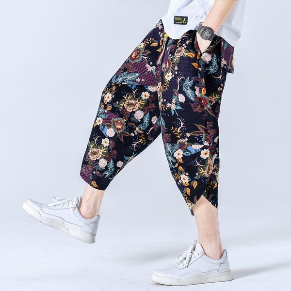 

2020 sinicism brand clothing fashion male summer printing cotton linen casual pants/men's elastic waistline beach pants s-5xl1, Black