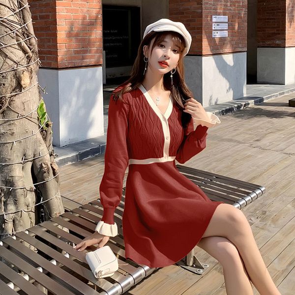 

2021 new spring button knitted mesh party elegant with low-necked v couture high a line dressed y251 odja, Black;gray