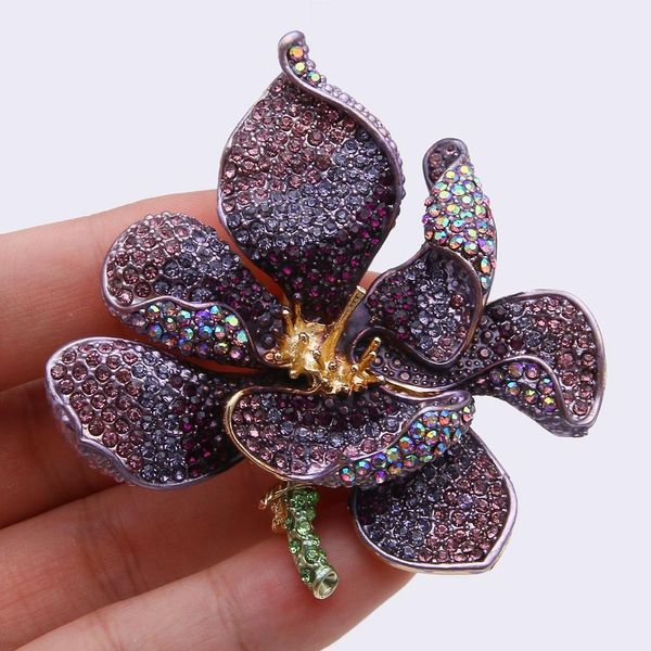 

christmas orchid flower brooch women broche femme multicolor kpop fashion jewelry purple gold enamel pin badge gift noel 201120, Gray