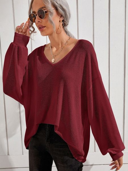 

solid drop shoulder lantern sleeve tee z6be#, White