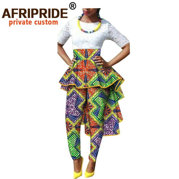 

spring new women's african fashion pants afripride ankle length women's casual pants ruffle cotton batik fabric a722110, Black;white