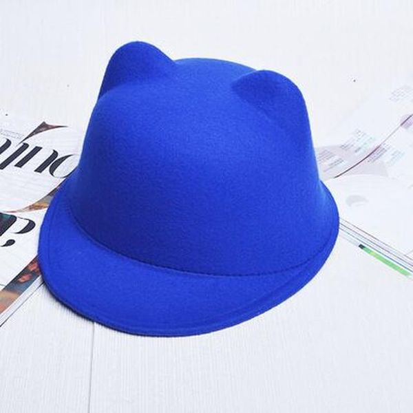 

2017 new fashion woolen women's fedora hat autumn winter solid color cat ear animal cap in stock bbydmy, Black;white