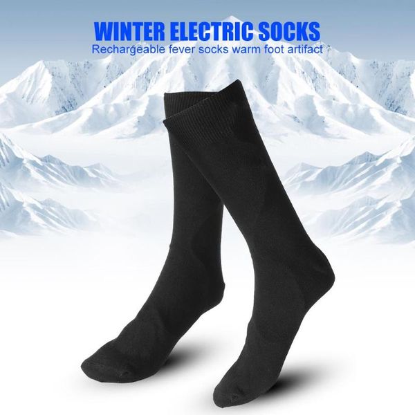 

electric heated stockings battery heating breathable cotton socks women men calf length sports socks winter accessories, Black