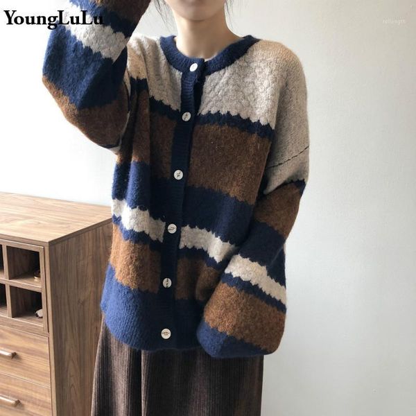 

2020 casual patchwork autumn winter new striped v neck cardigan female jacket knitwear sweater coat knit jacket sweater women1, White