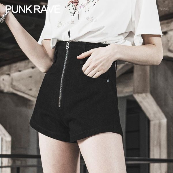 

punk rave girl's summer waistband slim casual shorts trend high waist black straight leg women short jeans street wear1, White;black