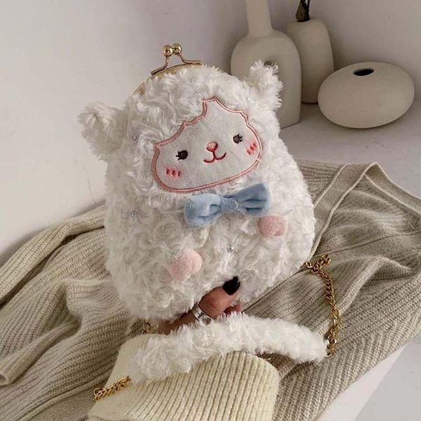 

cute sheep handbag women's plush shoulder bags soft fur chain handbag women cartoon purse lady sac