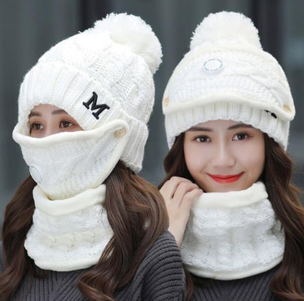 

knitted hats winter women hat women's mask breathing valve suit woolen hat with scarf ski warm hat party supplies zy55, Yellow