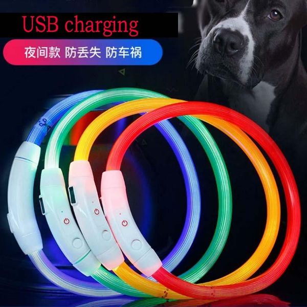 

dog collars & leashes rechargeable led pet collar night safety flashing glow in the dark leash dogs luminous fluorescent supplies