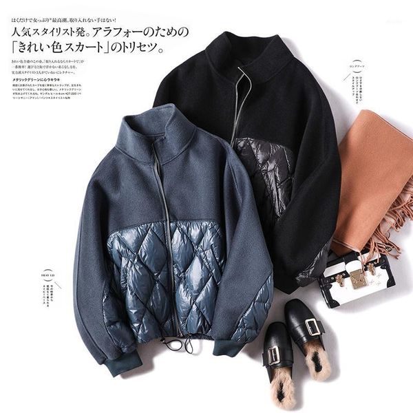 

wool patchwork down jackets women fashion 2020 winter 90% white duck down zipper winter coats women abrigos mujer invierno 20201, Black