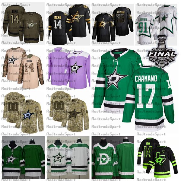 

2021 reverse retro customize #3 nick caamano dallas stars hockey jersey stanley cup golden edition camo veterans day fights cancer shirt, Black;red