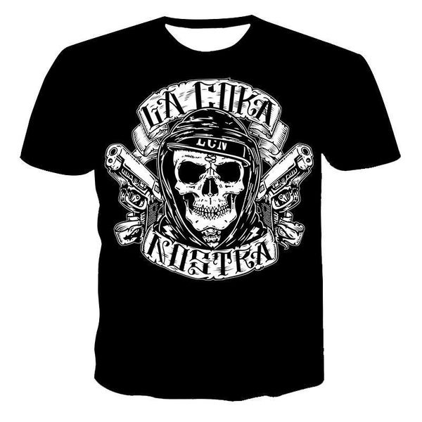 

2021 new 3d skull t-shirt punk letter t-shirt men printed casual fashion shirt o neck hip hop short sleeve plus-size, White;black